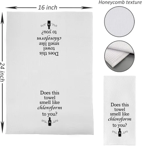 Vista 4 de DOTAIN Toallas de Mano Divertidas para Baño, ¿Esta Toalla Te Huele a Cloroformo? Paño de Toalla de Cocina con Tejido de Gofre Decorativo, Toallas