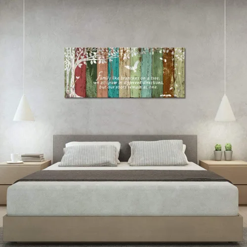 Vista 5 de WELMECO Sweet Home - Lienzo decorativo para pared, con cita de árbol genealógico, póster de amor familiar sobre fondo de madera rústica, textura