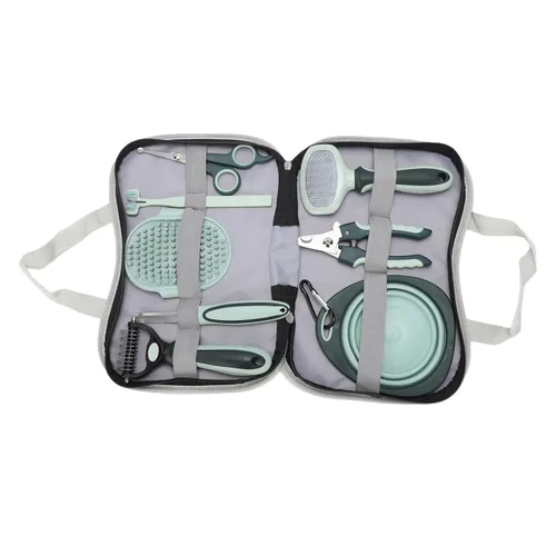 Vista 9 de Luocute Juego de 8 piezas de aseo para perros y gatos, cepillo de baño profesional con rastrillo para cortar uñas, cepillo de dientes, bolsa
