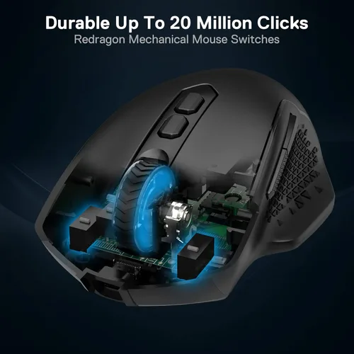 Vista 6 de Redragon M810 Pro - Mouse inalámbrico para juegos, 10000 DPI con cableinalámbrico con llave de fuego rápido, 8 botones macro, capacidad