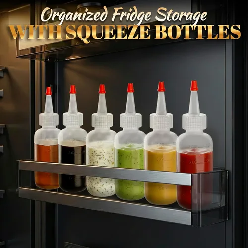 Vista 6 de 6 botellas de plástico para salsas de 4 onzas (4.1 fl oz), juego de botellas reutilizables pequeñas con punta fina cortable, para barbacoa, picnic