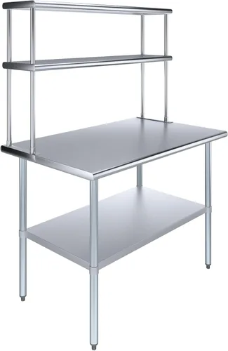 Vista 12 de Mesa de trabajo de acero inoxidable resistente aprobada por la NSF con estante inferior ajustable para cocinas, cuartos de servicio, almacenamiento