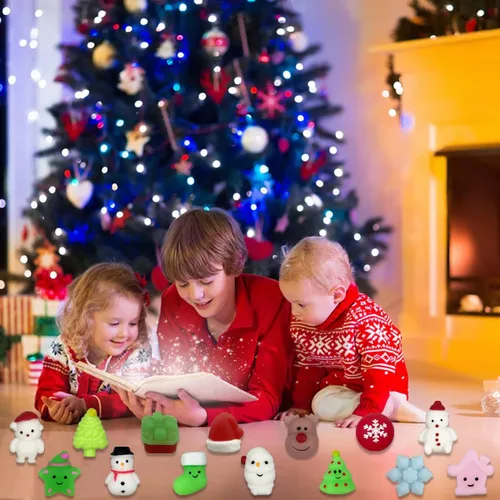 Vista 6 de Anditoy 100 piezas de juguetes esponjosos de Navidad Mochi Squishy de Navidad, juguetes esponjosos de Navidad para niños, niñas, niños pequeños