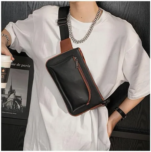 Vista 6 de Bolso bandolera de cuero para hombre, mochila de hombro en el pecho, bolso cruzado impermeable al agua
