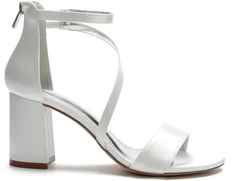 Vista 4 de Hyinlays Zapatos de vestir con tacón de bloque para mujer, correa de tobillo de satén, sandalias de tacón grueso para baile de graduación