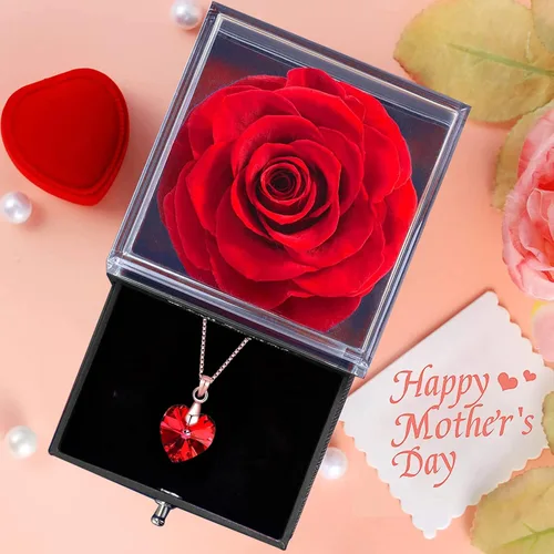 Vista 7 de Forever Rose - Caja de regalo con collar Rosa eterna real con collar de plata de ley 925 en el interior, flor de rosa real encantada para el día