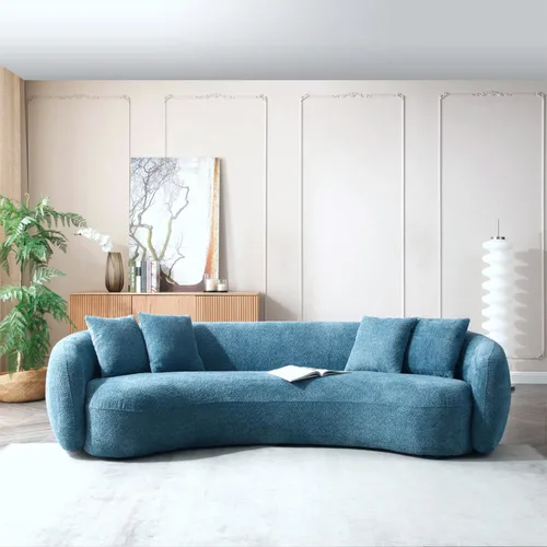 Vista 3 de KEVINSPACE Sofá curvo de 101 pulgadas, 4 asientos, moderno sofá de tela boucle de lujo, sofás de respaldo curvado de mediados de siglo, moderno