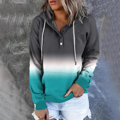 Vista 124 de Sudaderas con capucha para mujer, con cuello de botón, sin botones, con cordón, manga larga, lindas, ropa para adolescentes y niñas