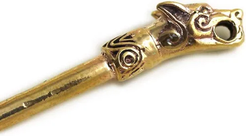 Vista 2 de Pinzas de peluquería de bronce nórdico vikingo Fenrir Wolf/Naga serpiente serpiente King Head Hair Styling Pins Chopsticks Barrette Decorativo