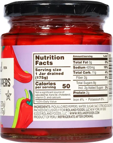 Vista 2 de Roland Foods Pimientos enteros del piquillo tarro de 8.1 onzas, paquete de 1
