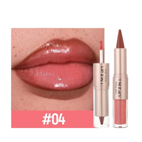 Vista 65 de BAISEN DIARY 2 en 1 doble punta mate delineador de labios y brillo de labios, lápiz combinado de labios marrón nude degradado, delineador de labios