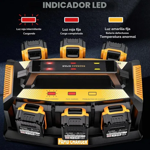 Vista 5 de Adisipsoarin Super cargador de batería para batería Dewalt de 20 V, estación de carga rápida simultánea de 6 puertos compatible con batería de iones