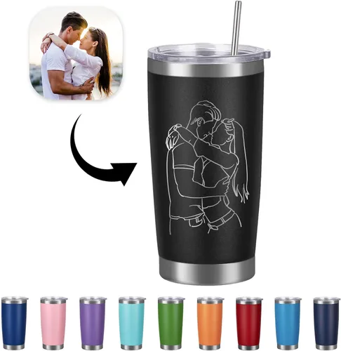 Vista 10 de Vaso de fotos personalizado de 30 onzas con tapa y pajita, tazas de café de acero inoxidable personalizadas, taza de viaje con nombre de imagen