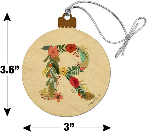 Vista 6 de GRAPHICS & MORE Letra R - Monograma floral con inicial de madera para árbol de Navidad