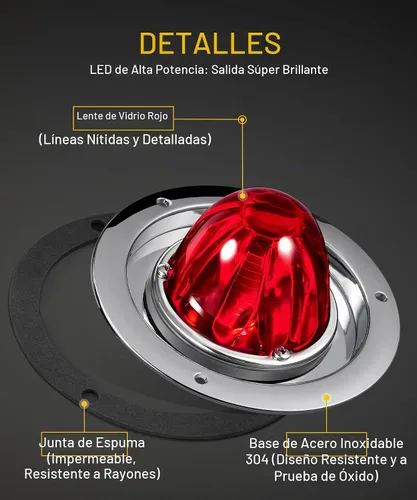 Vista 2 de Partsam Kit de 2 luces de sandía con lente de vidrio rojo, luces LED de parada y giro con bisel de acero inoxidable y base de repuesto para Lente