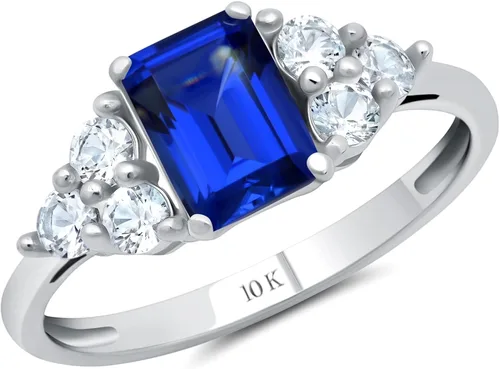 Vista 18 de MAX + STONE Anillos de piedras preciosas de oro de 10 quilates para mujer, anillo de aniversario con piedra natal de corte esmeralda, anillo