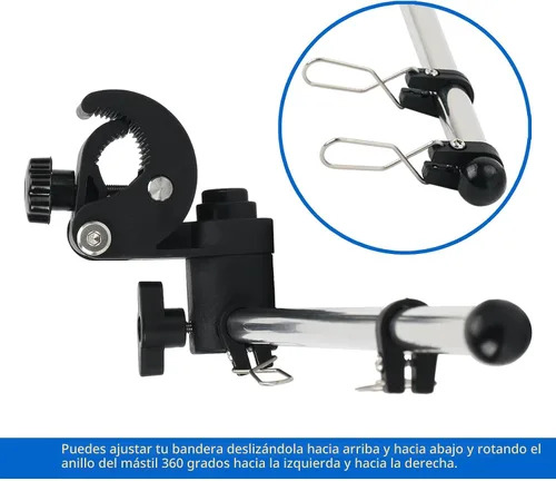 Vista 2 de Mástil universal para bandera de barco, abrazadera ajustable de acero inoxidable 316, kit de poste de bandera de barco con montaje en riel sin