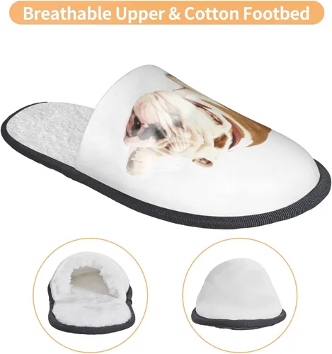 Vista 5 de Zapatillas peludas de invierno de Bulldog inglés, cálidas y acogedoras, pantuflas de casa para hombres y mujeres