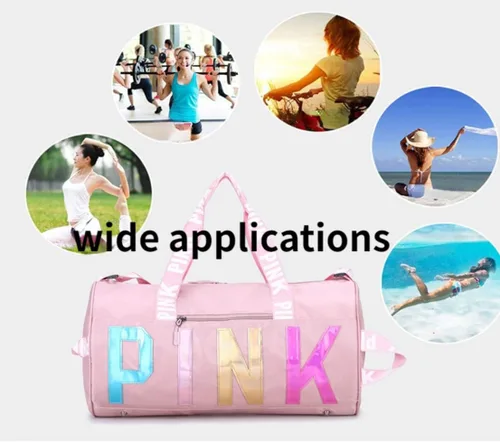 Vista 2 de GUMII Bolsa deportiva grande para mujer, bolsa de lona rosa, bolsa de gimnasio, bolsa de viaje, bolsa de entrenamiento, bonita bolsa