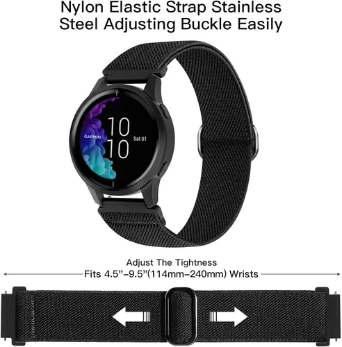 Vista 3 de Paquete de 2 correas elásticas de nailon compatibles con Garmin Venu/Venu Sq/2 Plus, correas elásticas de 0.787 pulgadas para Vivoactive 5/3