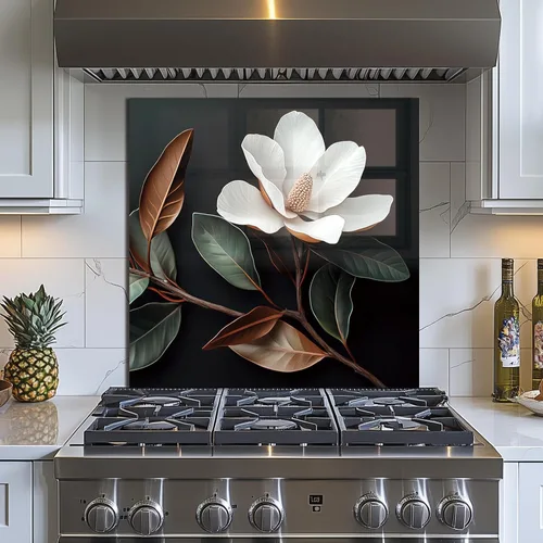 Vista 3 de Evgosm Tempered Glass Backsplash for Kitchen, Flowers Stove Splashback, Glass Backsplash, Used for Kitchen Wall Protection and Decoration, Easy to