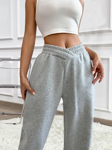 Vista 3 de Pantalones deportivos casuales para mujer, pantalones cruzados en V, cintura alta, holgados, pantalones para descansar