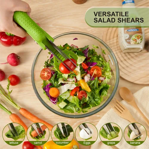 Vista 4 de Tijeras de ensalada con cuchillas dobles, picadora de lechuga para ensalada picada, color verde