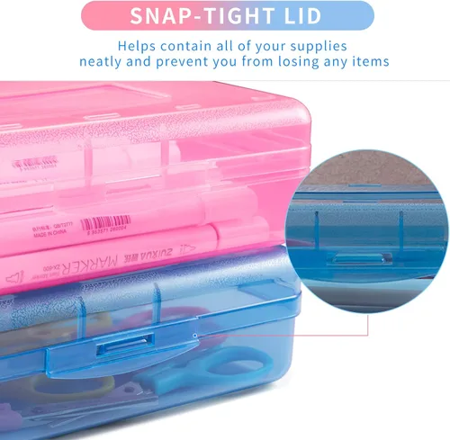Vista 4 de Sooez Paquete de 3 estuches para lápices, caja de lápices dura grande a granel, caja de lápices transparente, organizador de rotuladores, contenedor