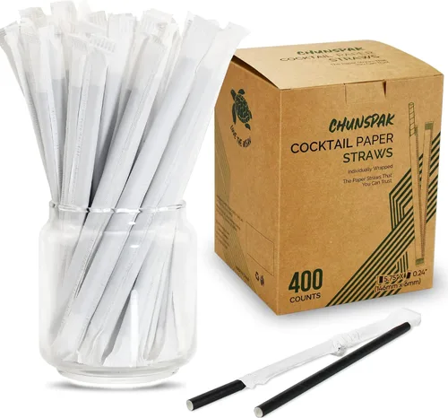 Vista 13 de 14,6 cm x 0,79 cm Pajitas de papel desechables de bambú verde para bebidas cortas, cócteles mezclados, margaritas, licuados y batidos - Sin embalar