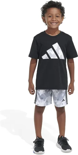 Vista 3 de adidas boys Short Sleeve Poly Tee & Camo All Over Print Short Set