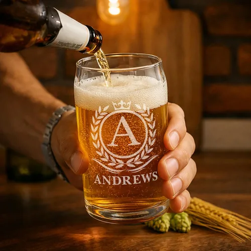 Vista 2 de Vaso de cerveza personalizado para hombres, vaso de cerveza personalizado de 16 onzas (4 diseños), nombre grabado y diseño de monograma inicial