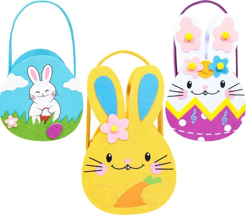 Vista 2 de JOYIN 3 cestas de Pascua, cestas de conejo de Pascua para niños, caza de huevos de Pascua, recuerdos de fiesta de Pascua, cubo de caza de huevos