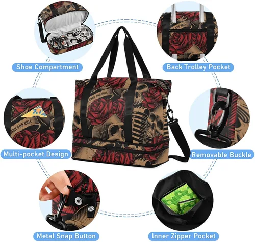 Vista 5 de ALAZA Bolsa de deporte para gimnasio, bolsa de lona con compartimento para zapatos, bolsa de viaje de fin de semana para mujeres y hombres, viaje a