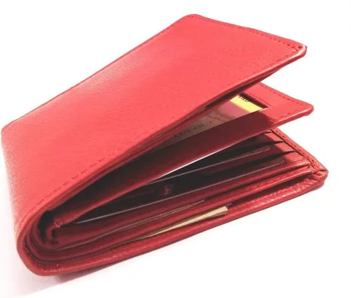 Vista 5 de Billetera de piel auténtica para hombre, color rojo