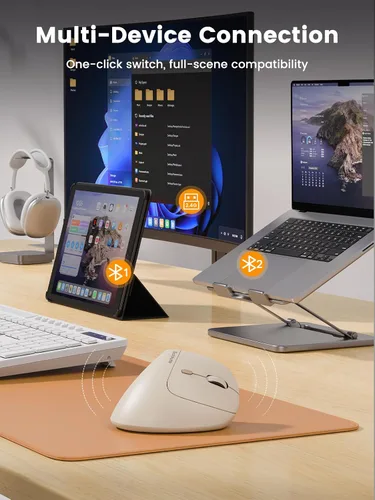 Vista 4 de SABLUTE MAM3 - Ratón ergonómico vertical inalámbrico recargable con 4 DPI ajustables para manos pequeñas/medianas, conectividad de doble dispositivo
