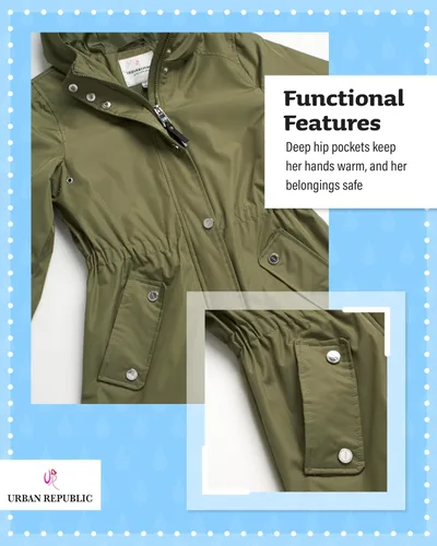 Vista 4 de URBAN REPUBLIC Chubasquero para niña - Chaqueta impermeable cortavientos Slicker Shell (7-16)