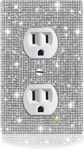 Vista 13 de Cubierta decorativa para interruptor de diamantes de imitación plateados brillantes, placa de pared de una sola banda 1 unidad-XKSZ 1