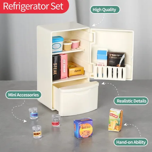 Vista 9 de TAKIHON Muebles para Casa de Muñecas, Juego de Juguetes de Cocina y Baño, Juego de Refrigerador y Lavadora para Niños, Accesorios en Miniatura