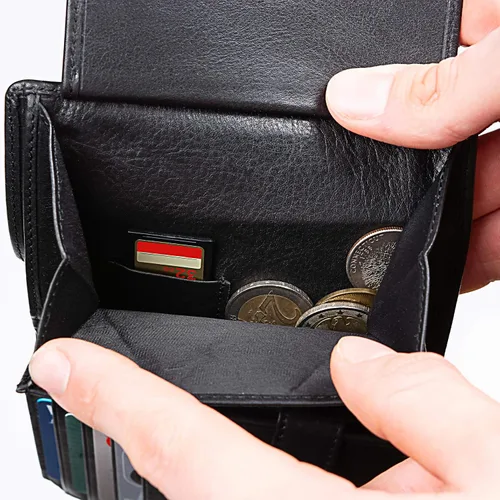 Vista 7 de Billetera de cuero para hombre con cierre de moneda con cierre RFID, Bugatti Bronceado, Cartera de cuero para hombre de tamaño completo