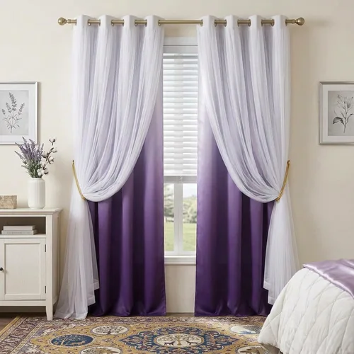 Vista 12 de PONY DANCE Cortinas para Sala de Estar - Cortinas Opacas Gris Degradado con Superposición de Gasa Blanca Térmicamente Aisladas Mezcla y Combina