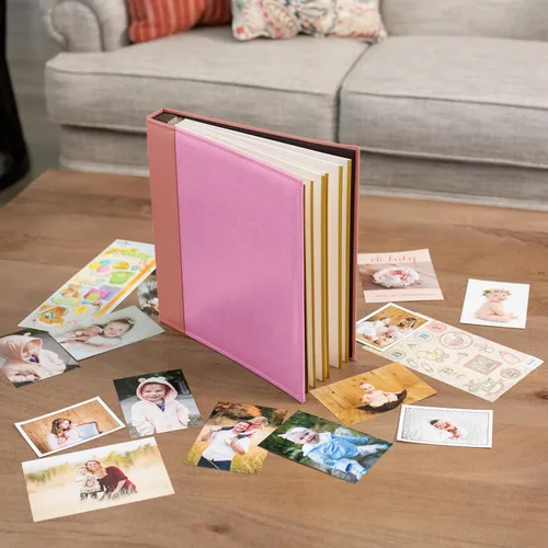 Vista 5 de Álbum de fotos familiar autoadhesivo con páginas – Libro de recortes de cuero vegano con espacio para escribir y 20 hojas magnéticas adhesivas