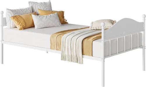 Vista 11 de IDEALHOUSE Sofá cama individual de metal con nido desplegable, cama de plataforma de listones de acero resistente con cabecera elegante, marco