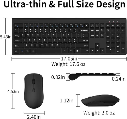 Vista 5 de Combo de teclado y ratón inalámbricos, teclado silencioso de computadora de tamaño completo con botón de calculadora, ratón de 2400 DPI, clic