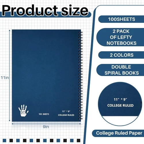 Vista 3 de Jutom 2 blocs de cuadernos jumbo para zurdos de 11 x 8.5 pulgadas, encuadernados con alambre para zurdos, 200 páginas, diario inspirador para negro