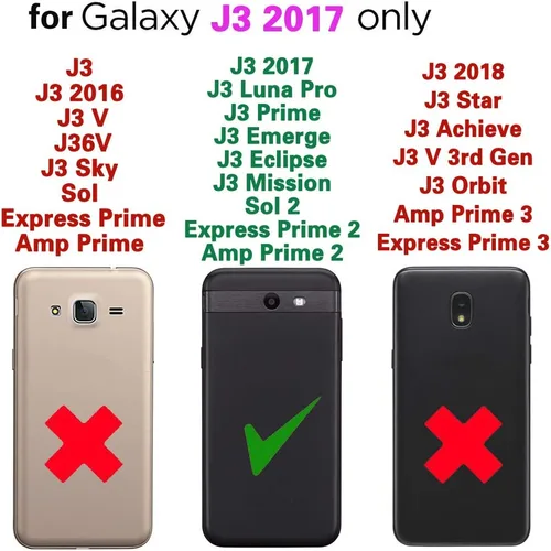 Vista 2 de Asuwish Compatible con Samsung Galaxy J3 Luna Pro J 3 Prime 2017 Emerge 3J Eclipse Mission Case y cubierta protectora de pantalla de vidrio