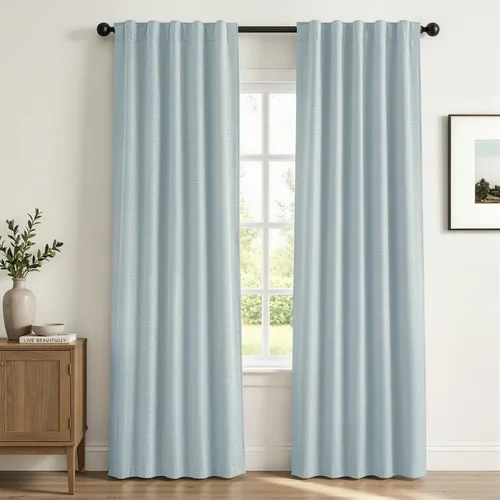 Vista 17 de MIULEE Linen Textured 100% Blackout Curtains Drapes White Backing 96" Long Birch