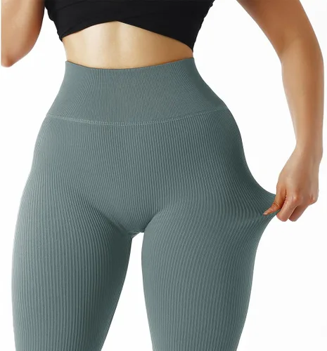 Vista 4 de SUUKSESS - Leggings acanalados de tiro alto y sin costuras para mujer, pantalones deportivos de yoga para gimnasio y entrenamiento