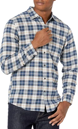 Vista 43 de Amazon Essentials Camisas de franela de manga larga para hombre, corte ajustado, a cuadros con botones