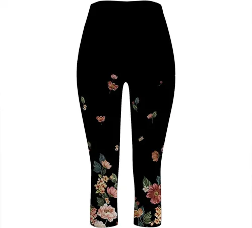 Vista 5 de Featur - Leggings de yoga recortados para mujer, cintura alta, pantalones capri elásticos con costuras de encaje, talla grande, pantalones