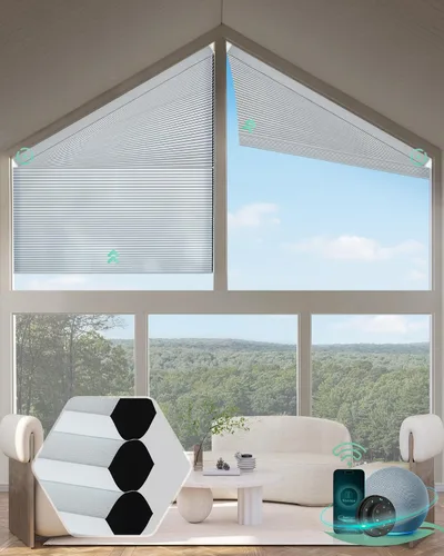 Vista 11 de Yoolax Persianas celulares inteligentes, persianas trapezoidales motorizadas derechas, persianas motorizadas con control remoto compatibles